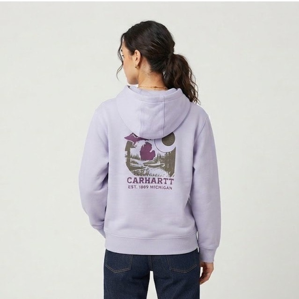 Carhartt Michigan Graphic Hoodie Womens M Purple NWT Relaxed Fit TS7351-W